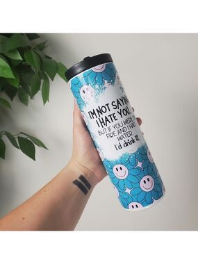 Floral Happy Face Water Bottle Tumbler Hippie Vibe New